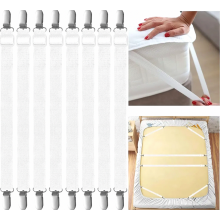 Lot de 8 tendeurs de drap réglables avec pinces métalliques, blancs, élastiques pour draps, matelas, table à repasser ou canapé
