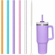 5 Pack Replacement Straws for 40 oz and 30 oz Tumblers with Handle, Reusable Glitter Finish Straws with Cleaning Brush, Compatible with Ad