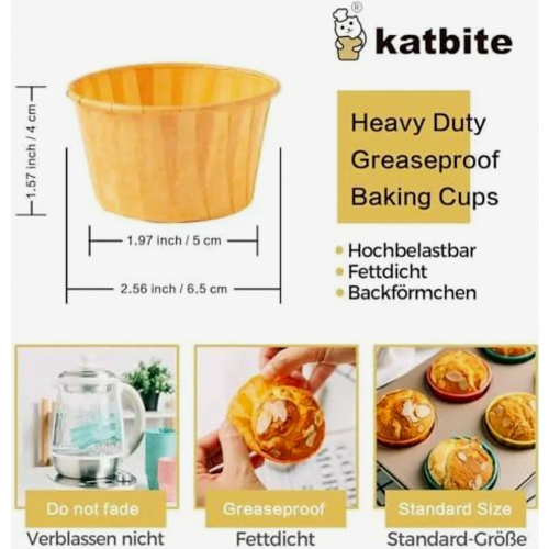 Χάρτινα ποτήρια για μάφιν katbite, 200 τεμάχια, ανθεκτικά στη λιπα 1