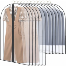 Funda para traje GoMaihe de 12 piezas, larga, 60 x 120 x 100 cm, negra con borde transparente, funda para traje, fundas para ropa, funda para vestido,