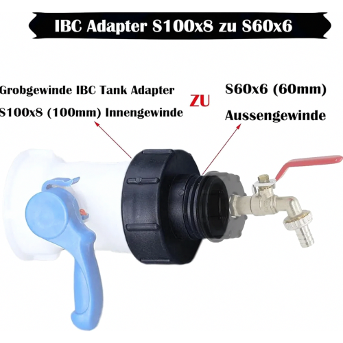 Προσαρμογέας δεξαμενής IBC S100x8 έως S60x6, χοντρό σπείρωμα 100mm έως 60mm, 2