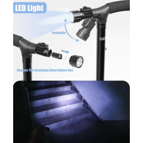 Foldable Walking Cane with LED Light, Adjustable Height Cane for Men and Women, Side Handle Support for Seniors 2