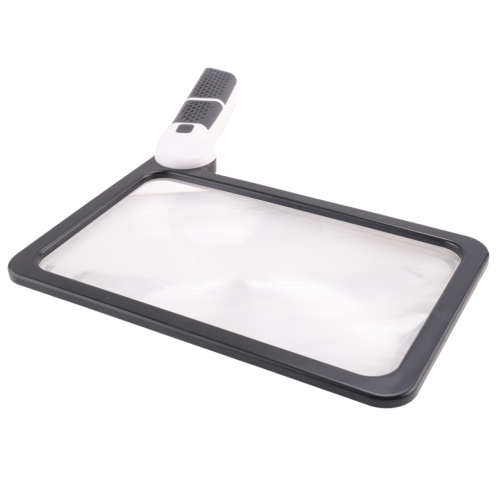 Full Page 5x Reading Magnifier, Foldable Illuminated Magnifier with 48 LED Lights and Rectangular Handle