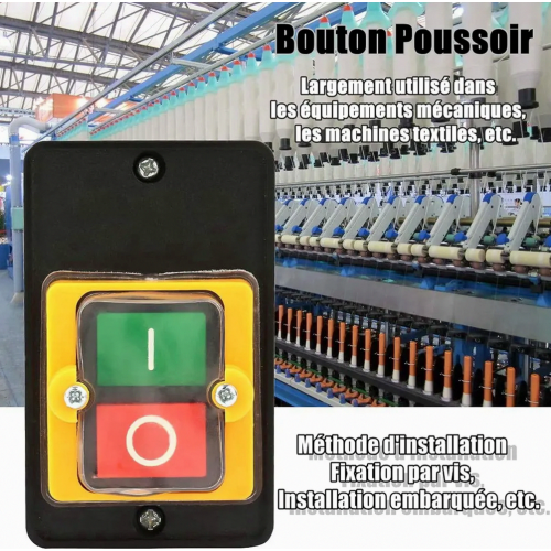 Waterproof Push Button Power Switch, AC 220V/380V 10A Single Phase/Three Phase On/Off Control Button with Enclosure for Machine Tools, Com 1
