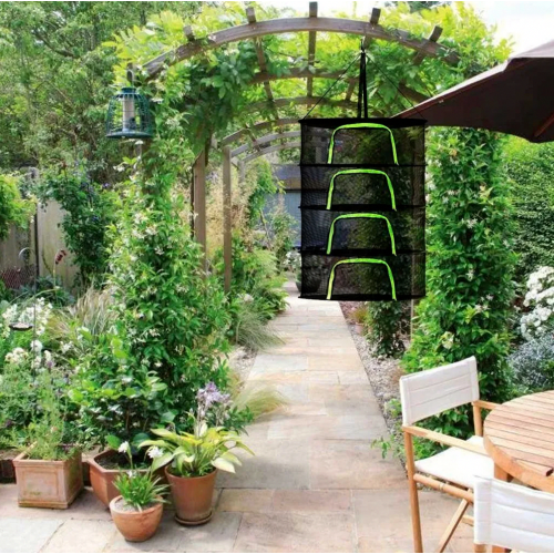 2 Layer Hanging Herb Drying Net with Zipper, Foldable Mesh Drying Rack for Herbs, Flowers and Plants 2