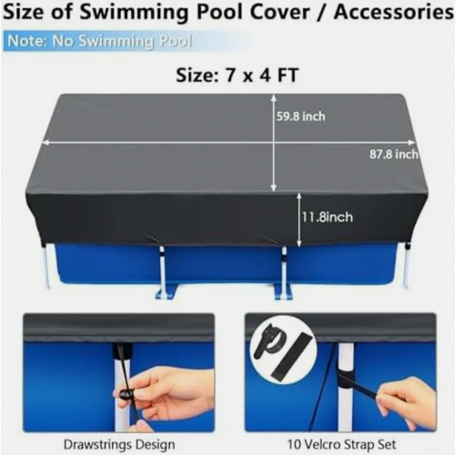 Rectangular Pool Cover for 220 x 150 cm Pools, Durable Pool Tarp for Summer and Winter Use, Fits Rectangular Frame Pools 1