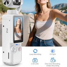 Grabadora de vídeo portátil 2.5K con lente giratoria de 180 grados, cámara de bolsillo para vlogging con grabación de audio y