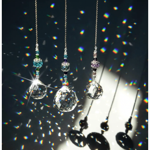 Set di 3 pezzi: Sfera prismatica di cristallo, creatore di arcobaleni e acchiappasole. 2