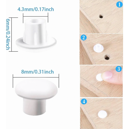 300x 5mm λευκά καπάκια οπών για τρύπες βιδών επίπλων, πλαστικά βι 1