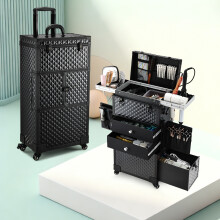 Mallette de maquillage à roulettes, Valise de cosmétologie professionnelle avec serrure et porte-sèche-cheveux