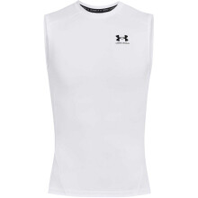 (XXL, White/Black) Under Armour Mens HeatGear Sleeveless Compression Shirt