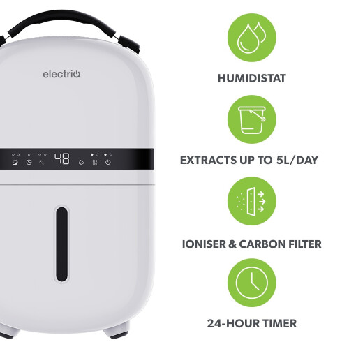 electriQ 5 L Aqua-Dry Compact Compressor Dehumidifier – Quiet, Digital Controls 1