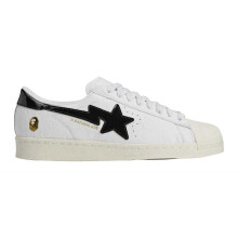 (6 UK, White) Adidas Mens SSTR Bape Leather Contrast Trainers