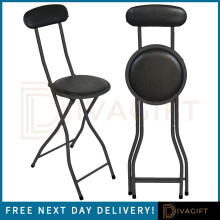 FOLDING BAR STOOL HIGH BACK BLACK PADDED BREAKFAST BAR STOOL ROUND FOLDABLE NEW