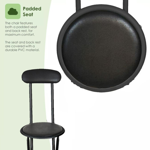 FOLDING BAR STOOL HIGH BACK BLACK PADDED BREAKFAST BAR STOOL ROUND FOLDABLE NEW 2