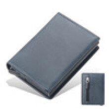 Portefeuille pour homme en cuir PU, Slim avec protection RFID et système Pop Up, Bleu