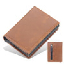 Portefeuille pour homme en cuir PU, format compact avec protection RFID et système Pop Up, Marron