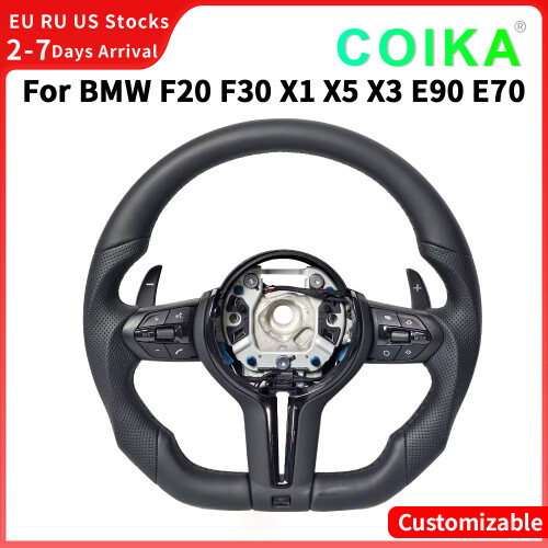 COIKA Volant M Sport pour BMW E90, Chrome Noir, Cuir Perforé 1