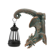 Solar Dragon Tree Hugger Statue Wall Decor with Lantern Gothic Fantasy Outdoor Lights Decoration