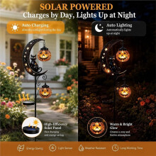 Solar Halloween Black Cat & Pumpkin Moon Garden Stake Light, Metal Waterproof Auto Off LED for Garden Patio Lawn Yard