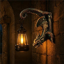 Solar Dragon Tree Hugger Statue Wall Decor with Lantern Gothic Fantasy Outdoor Lights Decoration