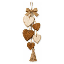 Rustic Solid Wood Heart Wall Hanging,Farmhouse Bows Decor with Distressed Wooden Hearts & Pendants, for Home Brown