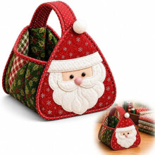 Festive Holiday Patchwork Tote with Carry Handles,Cute Christmas Characters,Fun Seasonal Decor&Space-Saving Declutter B