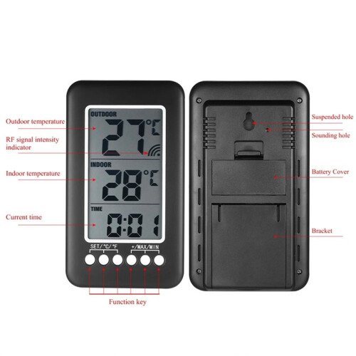 Digital Thermometer Meter with Clock Function Outdoor Indoor LCD Wireless Electronic Thermometers Weather Station 1