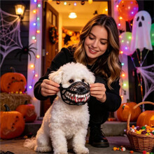 Halloween Dog Muzzle Latex Scary Beast Mouth Mask with Movable Teeth for Pet Cosplay L