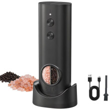 2 in 1 Electric Rechargeable Salt and Pepper Grinder Set, LED Light, Dual Adjustable Coarseness and Storage Base