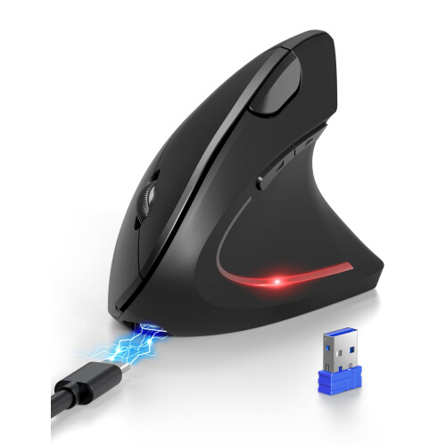 TeckNet Ergonomic Mouse, Bluetooth Rechargeable Vertical Mouse (BT5.0/3.0+USB-A), Wireless Right handed Mouse 6-Button, Optical Mouse 4800 DPI 6 Adjustable