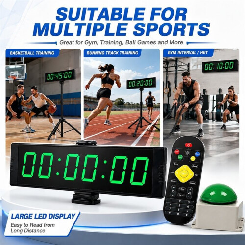 1Set Gym Timer Clock for Home Gym,Fitness Timer with Stopwatch Button,Large Digital Stopwatch Clock,with Stand US Plug 2