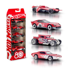 Toy Cars, 5-Pack of 1:64 Scale Toy Cars with Collectible Deco & Packaging, Core Mattel 80th Anniversary Set of 5 Vehicles, JGK08