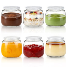6Pcs 300ml Pudding Glass Bottle,Yogurt Glass Jars with Plastic Lid,Mini Cup Small Glass Bottles for Yogurt Making, Pudding, Milk, Jelly