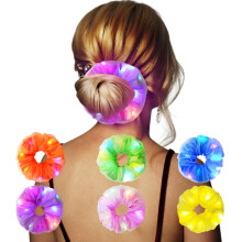LED Light Up Elastic Hair Bands, 6pcs Luminous Hair Ties, 3 Colors Light Modes LED Scrunchies, Light up Hair Scrunchies for Halloween Christmas Rave