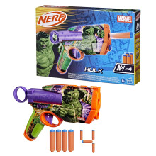 Marvel Hulk Dart Blaster with 2-Dart Capacity, Pull-Back Priming & 4 Official N1 Foam Darts, Licensed Marvel Avengers Toy Blaster for Kids (8+),