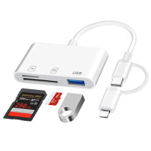 [Apple MFi Certified] SD Card Reader for iPhone iPad, Lightning & USB-C Dual Connectors SD Card adapter with SD/TF/USB-A 3 Slots Trail Camera Viewer