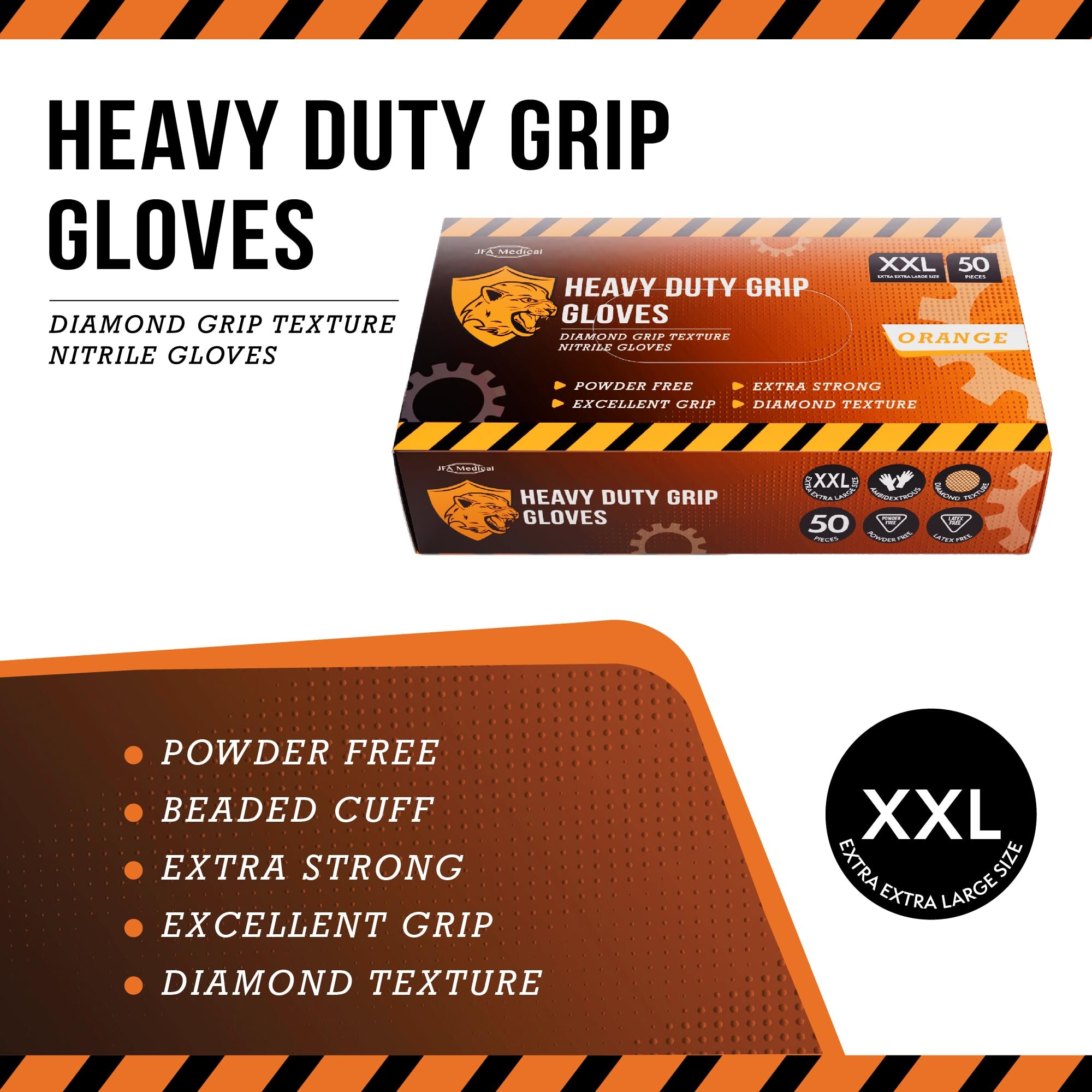 Disposable Heavy Duty Mechanic Powder Free Latex Free Orange Diamond ...