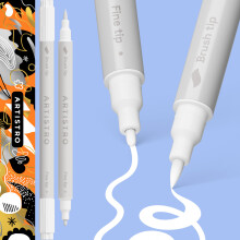 2 White Acrylic Paint Pens, Dual Tip, Acrylic Marker Pens for Fabric, Canvas, Rock, Glass, Wood, Paper, DIY, Kids and Adults (Brush + Fine 1 mm)