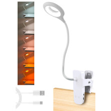 Dimmable LED Clip On Light - 4.5W Touch Control LED Lamp with Flexible Neck & Strong Clamp - 5 Colours & Brightness Levels, USB Rechargeable Desk