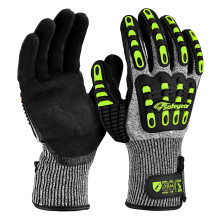 Level 5 Cut Resistant Gloves, Nitrile Sand Coated with TPR Impact Protection, Yellow Anti-Slip & Anti-Vibration Safety Work Gloves with Touchscreen,L