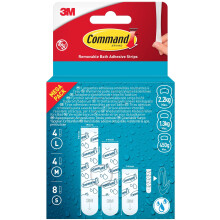 Removable Bath Adhesive Strips, Pack of 8 Small, 4 Medium, 4 Large Strips, Water Resistant - Damage Free Hanging - No Tools Required