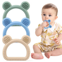 3 PCS Teething Toys for Baby, Silicone Teether Teething Ring for Babies, Teething Relief Chew Toys, Bear Baby Teething Toy 3-12 Months, Newborn