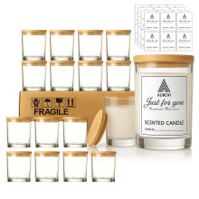 15 Pack Glass Candle Jars with Bamboo Lids - 7 OZ Transparent Candle Containers for Candle Making - Ideal Candle Making Supplies for Professionals as