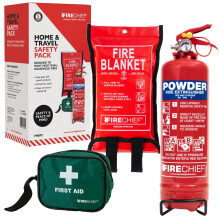 Travel Safety Kit - Home Fire Safety Pack - Caravan and Campervan Essentials - 1kg Powder Extinguisher Fire Blanket First Aid Kit - Car Essentials -