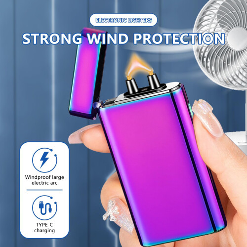 Windproof Lighter Flame Electric Lighters Plasma Arc Lighters Rechargeable USB Lighter with Battery Indicator?Color? 1