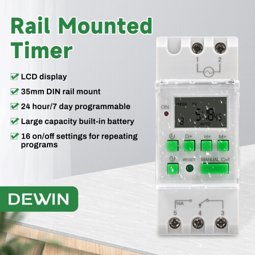 Digital Timer, Digital Timer Switch for DIN Rail weekly Programmable Electronic Relay AC 230V 2