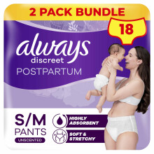 Discreet Postpartum & Adult Incontinence Pants High-Waisted Maternity Knickers Super Absorbent, Soft & Breathable Size Medium, 18 Count (9 x 2 Packs)