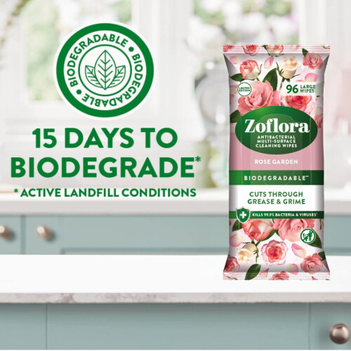 Zoflora Rose Garden 96 Wipes, Antibacterial Multi-surface Cleaning Wipes Convenient, Quick Cleaning, Biodegradable 1