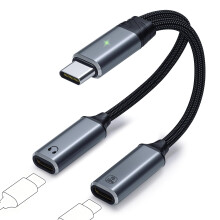 USB-C Headphone Charger Splitter - 2 in 1 100W Fast Charging & Audio Y Adapter for Type-C Devices such as Laptops, Tablets, and Smartphones - Grey